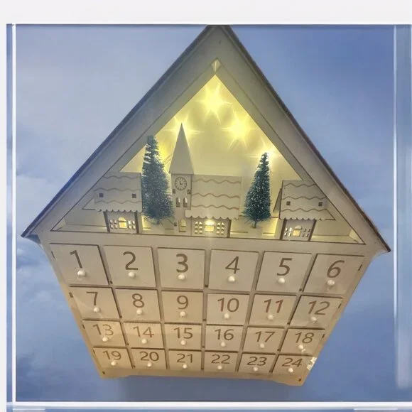 Wooden Light-Up House Advent Calendar With 24 Numbered Drawers & Festive LED Lig - Picture 7 of 7